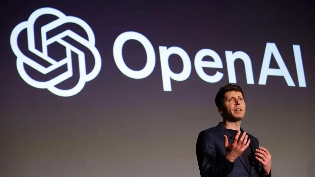 OpenAI branding shown on stage during a public announcement